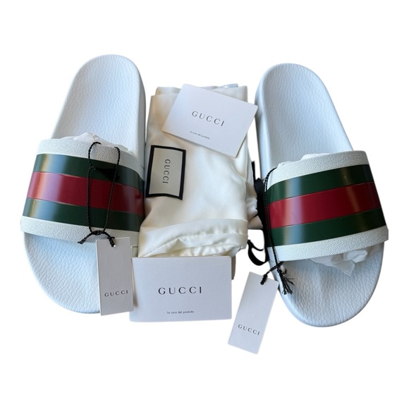 NWB Gucci slides men great white - red - green web stripes various sizes - Picture 1 of 15